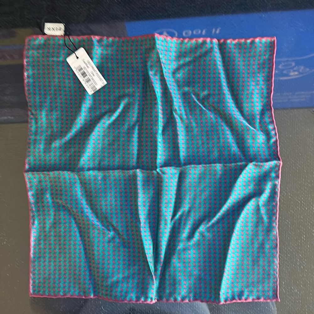 Thomas pink teal and red Geo print pocket Square